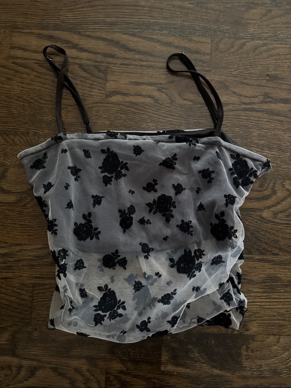 Sheer Black Floral Mesh Cami Top - Women's NWT